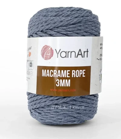 Шнур YarnArt Macrame Rope 3мм 761 джинс — міцний бавовняний шнур 3мм для в'язання в припинди або купити в Магазин пряжі Київ, Хорива 1 А