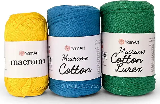 Серія шнурів макраме 2мм від Yarnart: Macrame Cotton, Cotton Lurex, Macrame