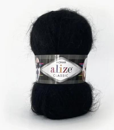 Alize Mohair Classic 60 чорний — мохерова пряжа 100г/200м Alize