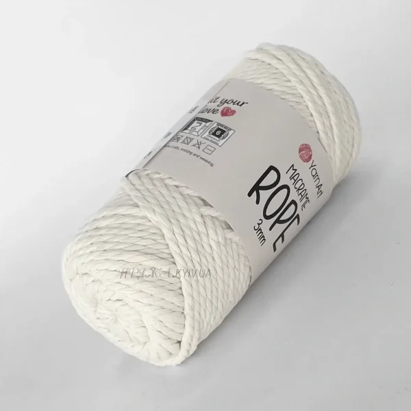 Бавовняний молочний шнур макраме 3мм Yarnart Rope 752 купити Київ