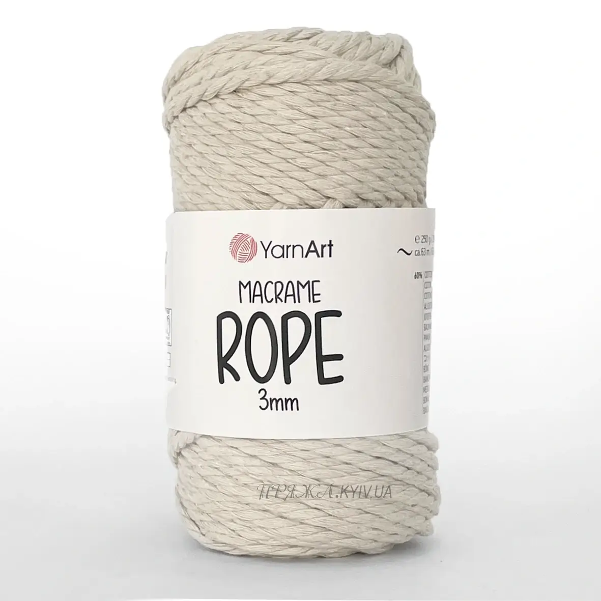 Yarnart_rope_753_biege Yarnart Macrame Rope 3мм 753 бежевий — кручений шнур макраме для припинди та пано