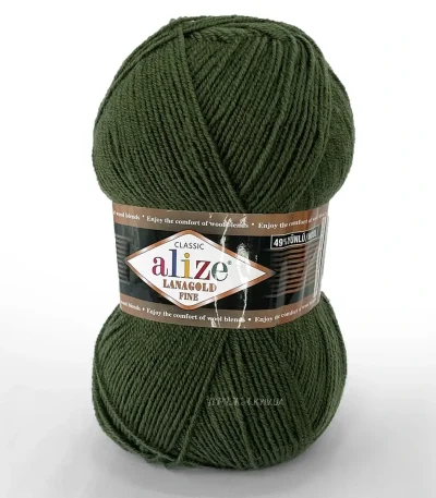 Alize Lanagold Fine 180 зелений приглушений — моток 100г, напіввовна