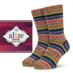 Alize Superwash Comfort 2701 (теракот, зелений, сірий)Шкарпеткова пряжа секційного фарбування