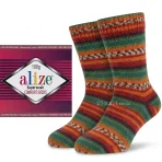 Alize Superwash Comfort 4447 оранжево-зелений. Шкарпеткова секційного фарбування