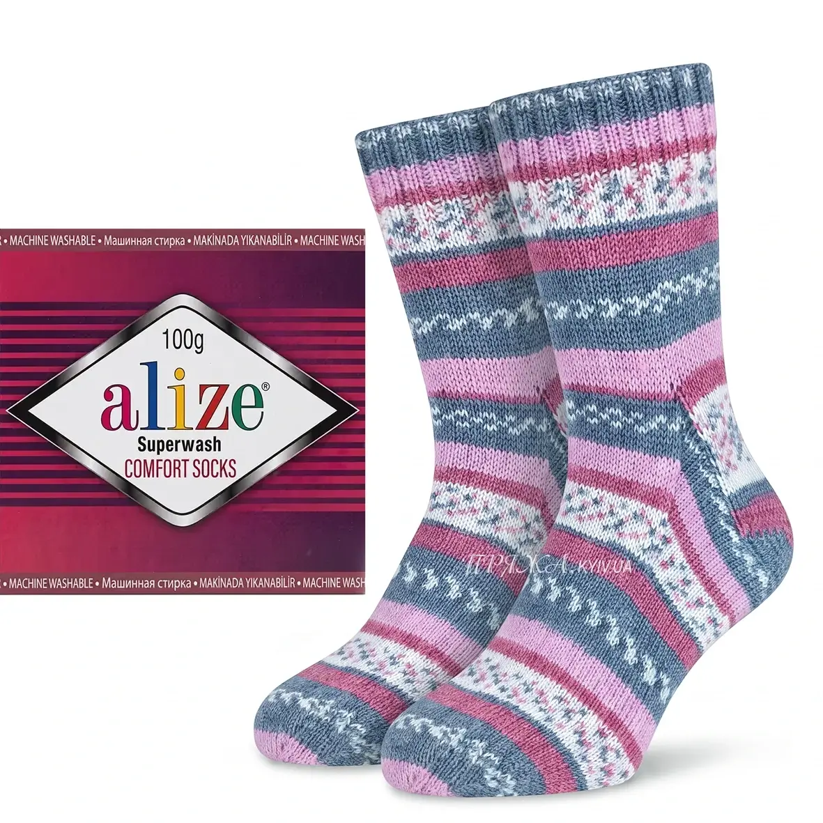 alize_superwash_comfort_7707 Alize Superwash Comfort 7707 рожево-біло-сірий — моток 100г 75% вовна супервош