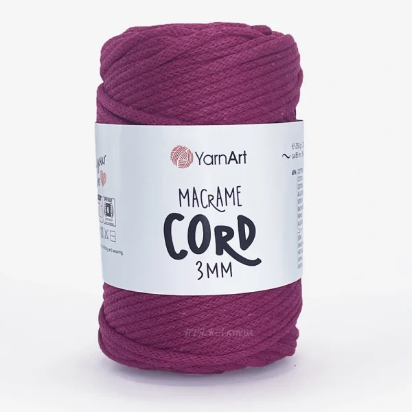 Плетений бавовняний шнур YarnArt Macrame Cord 3 мм 777 темна фуксія