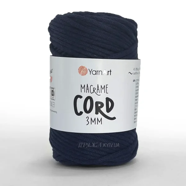 YarnArt Macrame Cord 3 мм 784 синій — міцний бавовняний шнур 3мм для в'язання сумки чи припинди