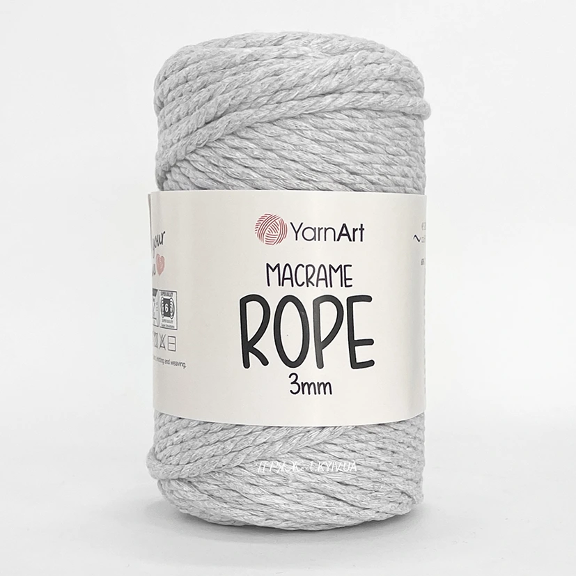 Yarnart_rope_756 Yarnart Macrame Rope 3мм 756 світло-сірий — кручена пряжа-шнур для макраме