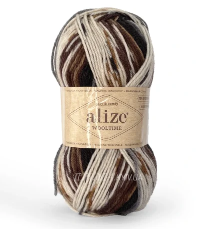 Пряжа напіввовна Alize Wooltime (Алізе Вултайм) 11024 молочно-коричневий 75% вовна купити