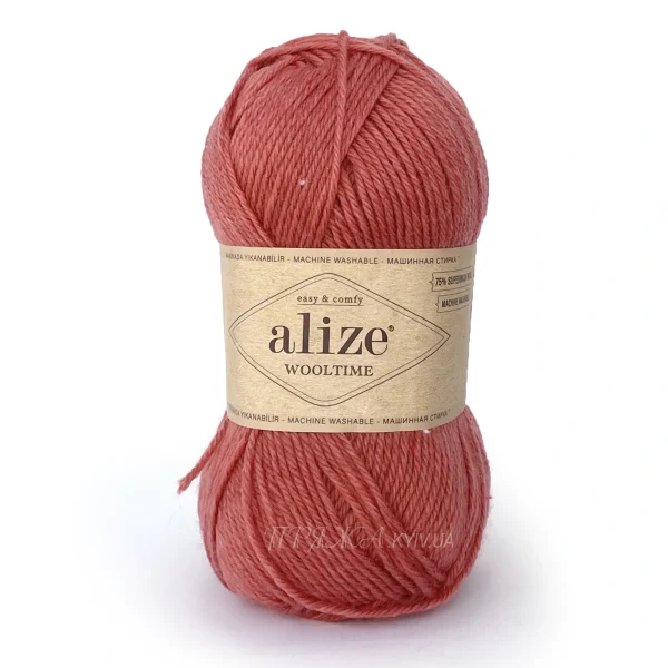 Пряжа напіввовна Alize Wooltime 691 червоно-теракотовий 75% вовна супервош