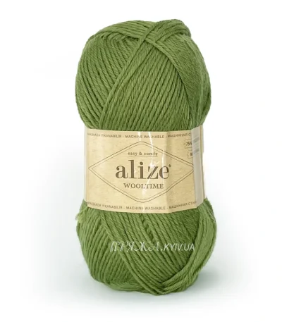 Пряжа Алізе Вултайм 139 ( Alize Wooltime 139) зелений оливковий 75 вовна для шкарпеток та светра