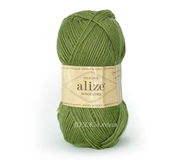 Пряжа Алізе Вултайм 139 ( Alize Wooltime 139) зелений оливковий 75 вовна для шкарпеток та светра